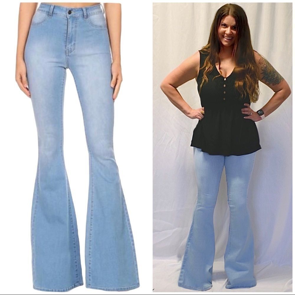 Light Denim Bell Bottom Jeans / S-XL / 34” Inseam